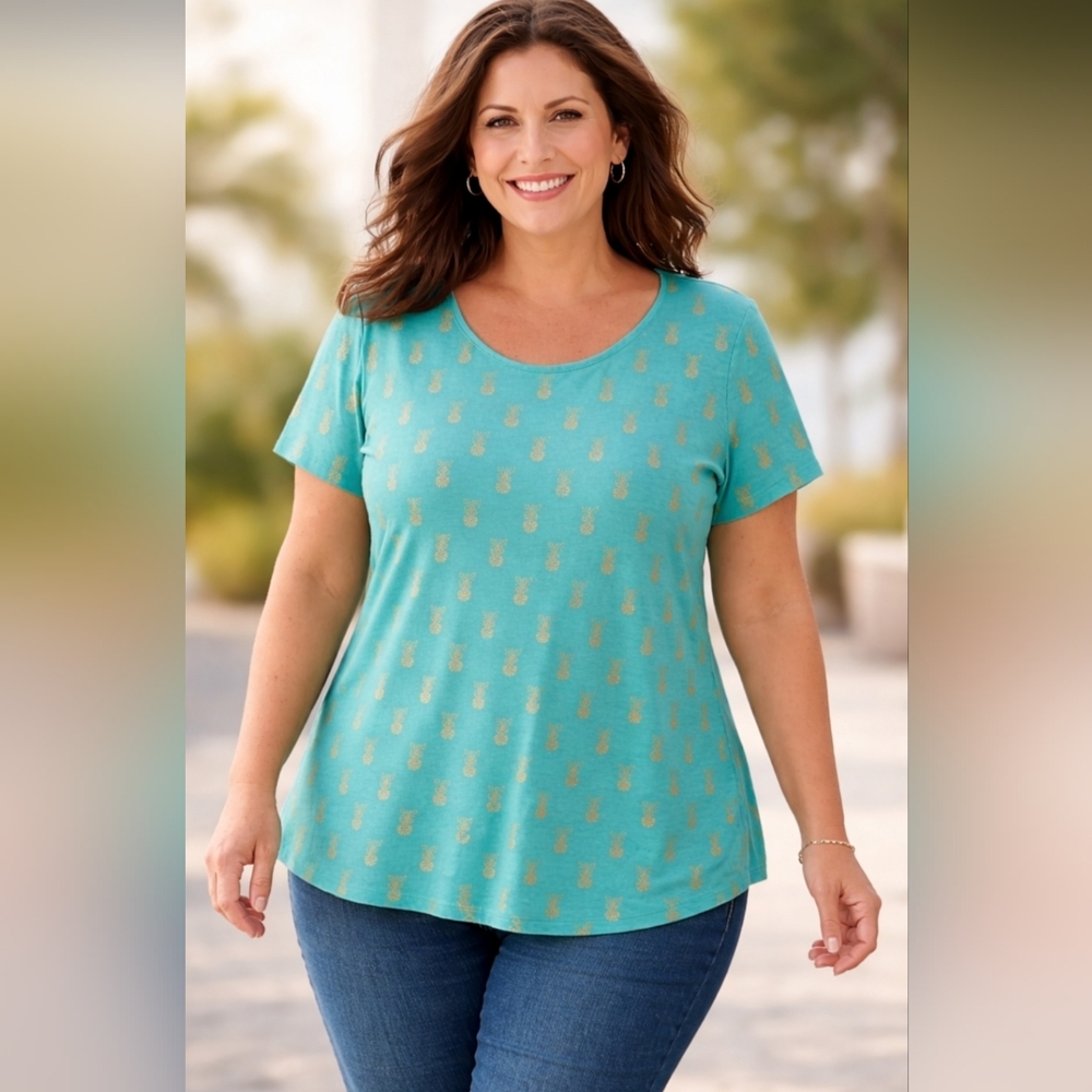 Grace “The Perfect Fit” Pineapple Print Tee – Sz XL –